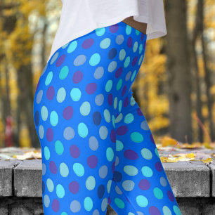 Delightful Blue and Blue Polka Dot Pattern Leggings