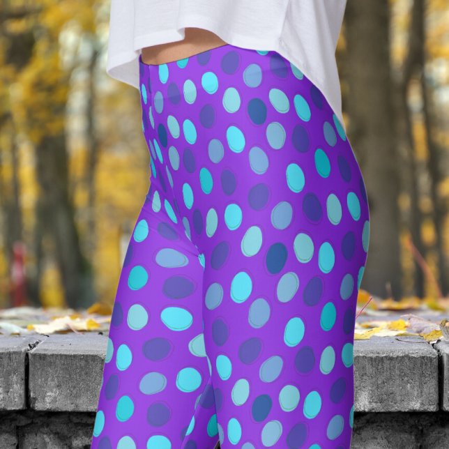 Delightful Blue and Violet Polka Dot Pattern Leggings (Blues on Blue Violet Leggings)