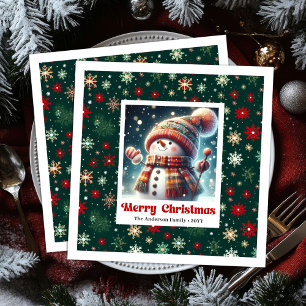 Delightful Christmas snowman with snowflakes kids  Napkin