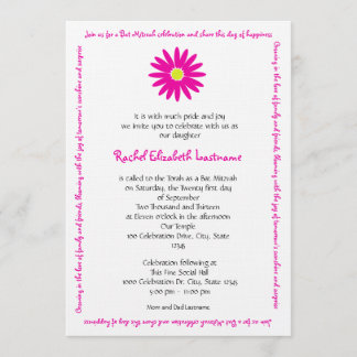 Delightful Daisy Message Text Bat Mitzvah Pink Invitation