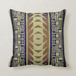 Delightful designer brown blue gold tone cushion