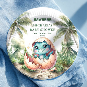 Delightful Dino Baby Shower Hatching Soon Plates