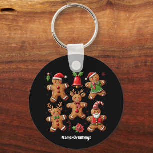 Delightful Doodle of Gingerbread Cookies Festive Key Ring