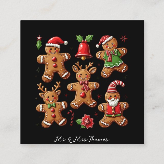 Delightful Doodle of Gingerbread Cookies Festive Square Business Card (Front)