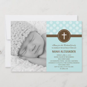 Delightful Dots Photo Christening Invitation Blue