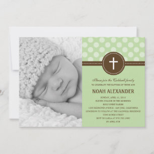 Delightful Dots Photo Christening Invitation Green