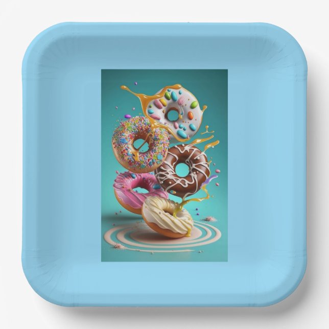 "Delightful Doughnuts: A Sweetly Designed Paper Pl Plate (Front)