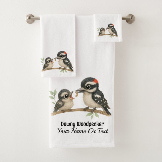 Delightful Downy Woodpecker Bath Towel Set (Insitu)