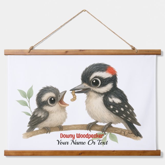 Delightful Downy Woodpecker Hanging Tapestry (Front)