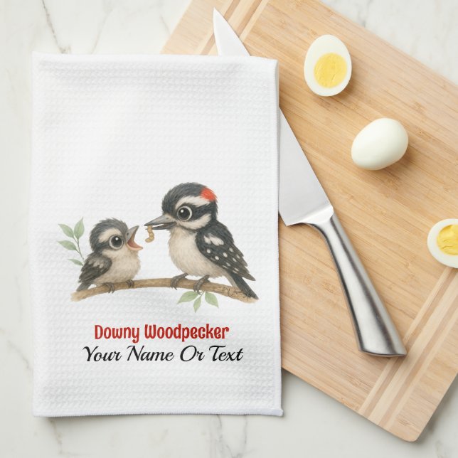 Delightful Downy Woodpecker Tea Towel (Quarter Fold)