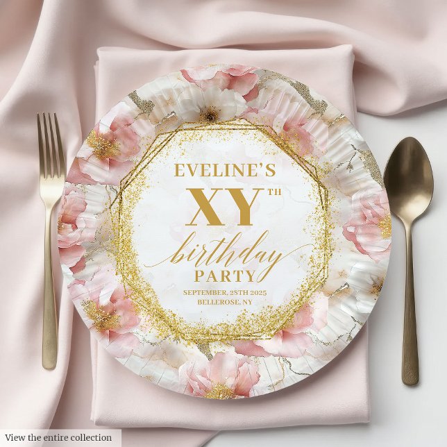 Delightful Dusty Pink Floral Birthday Paper Plates (Delightful Dusty Pink Floral Birthday Paper Plates

)