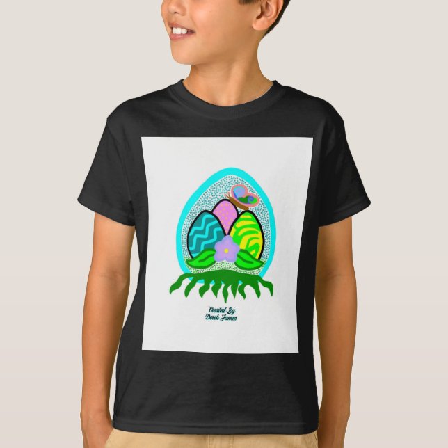 Delightful Easter Eggs Boys Black Basic T Shirt (Front)