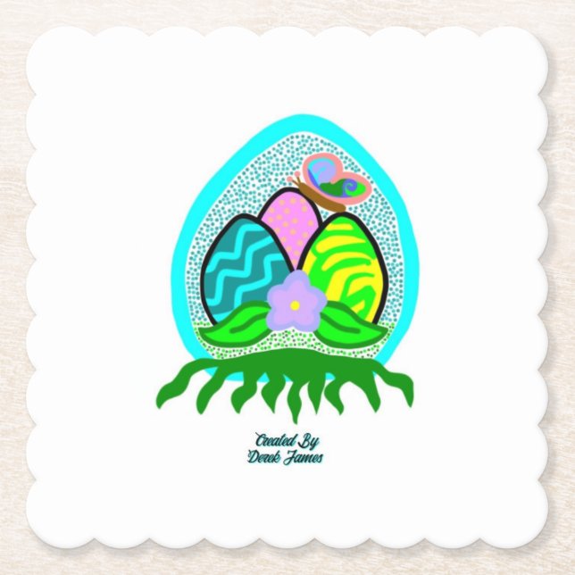 Delightful Easter Eggs Scalloped Square Coaster (Front)
