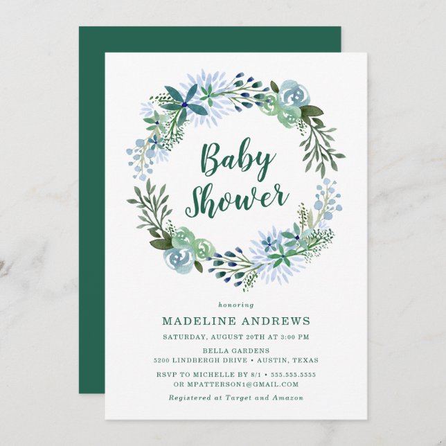 Delightful Floral | Green Baby Shower Invitation (Front/Back)