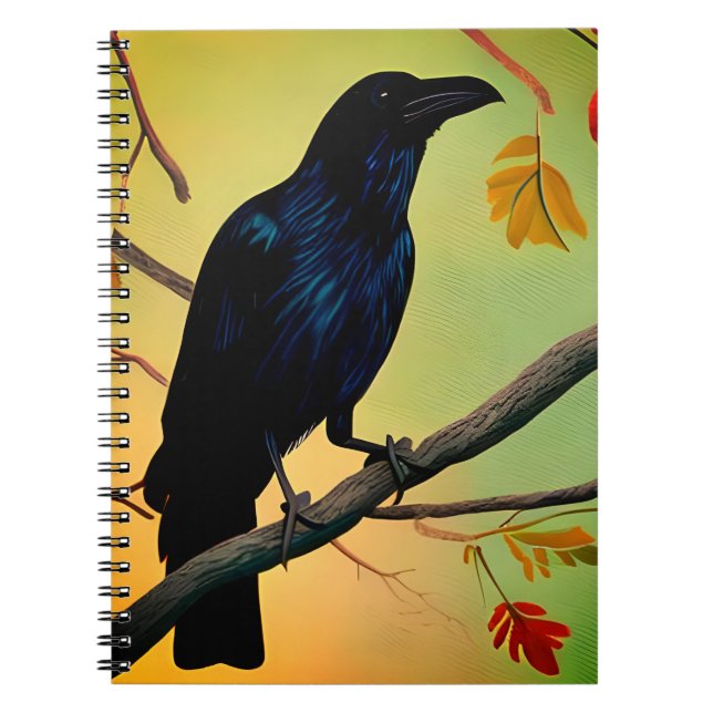 Delightful Fun Raven Perched On Branch Notebook (Front)