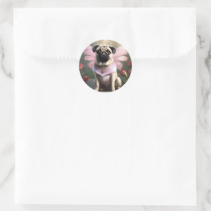 Delightful Funny Pug Fairy, Paper cup Classic Round Sticker