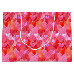 Delightful Hearts in Pink, Red and Orange Large Gift Bag