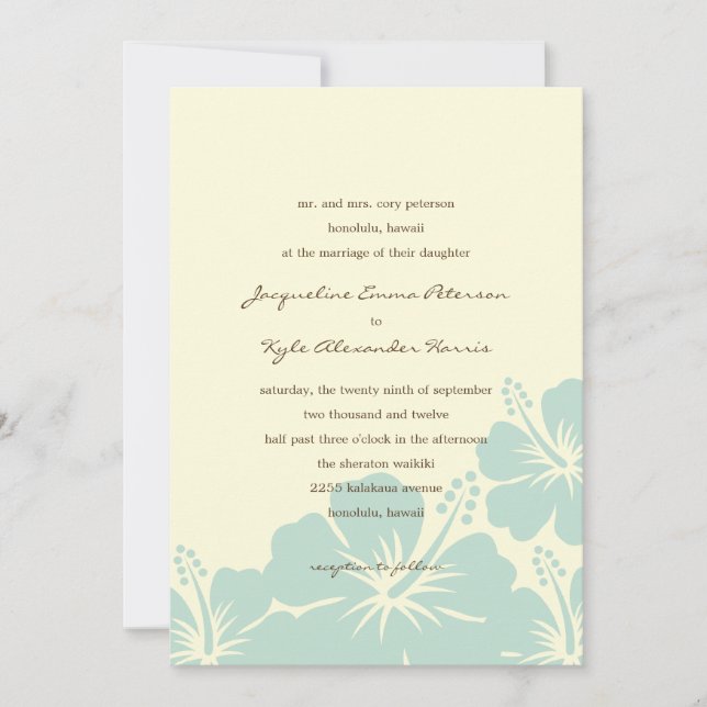 Delightful Hibiscus Wedding Invitations (Blue) (Front)