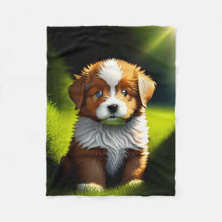 Delightful Little Brown & White Puppy Fleece Blanket