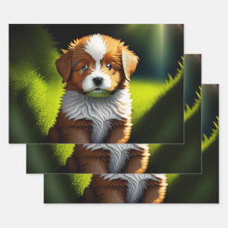 Delightful Little Brown & White Puppy Wrapping Paper Sheet