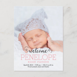 DELIGHTFUL Modern Birth Announcement Postcard