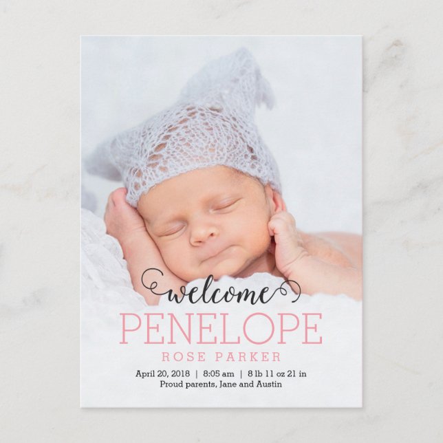 DELIGHTFUL Modern Birth Announcement Postcard (Front)