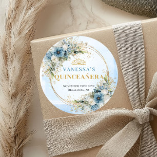 Delightful Pastel Blue Gold Eucalyptus 15 Birthday Classic Round Sticker