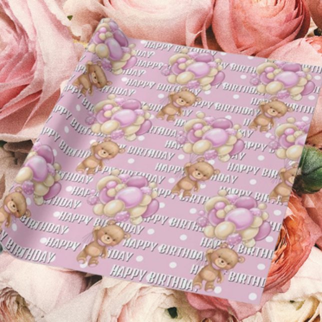 delightful pink teddy birthday wrapping paper (Transform your gifts with our enchanting teddy bear wrapping paper! )