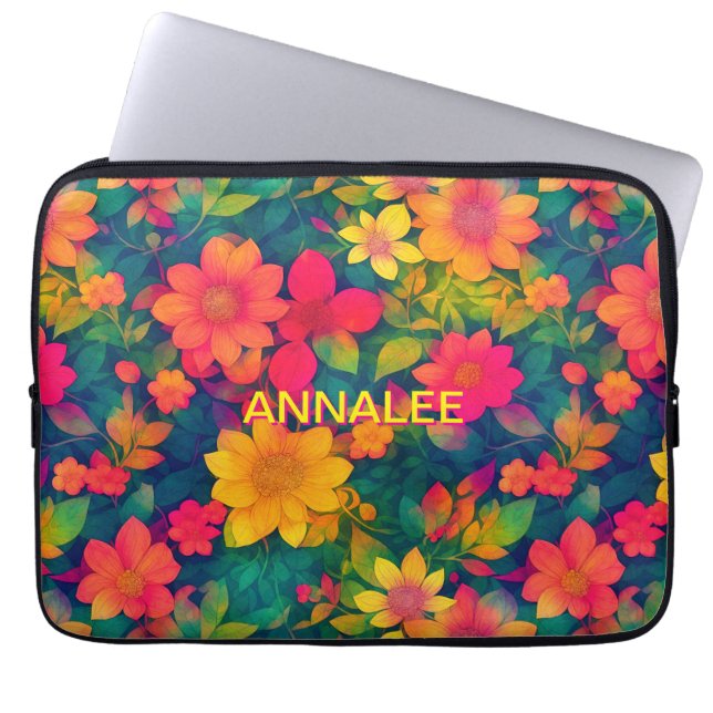 Delightful Red Flower Impressions Laptop Sleeve (Front)