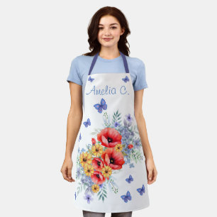 Delightful Red Poppies, Sunflowers & Butterflies  Apron