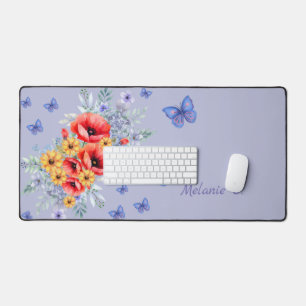 Delightful Red Poppies, Sunflowers & Butterflies Desk Mat
