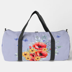 Delightful Red Poppies, Sunflowers & Butterflies Duffle Bag