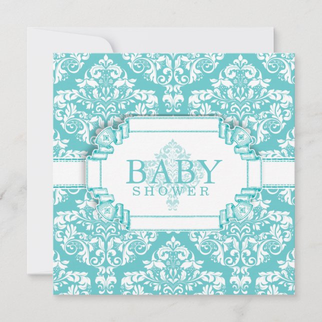 Delightful Robins Egg Blue Damask Invitation (Front)