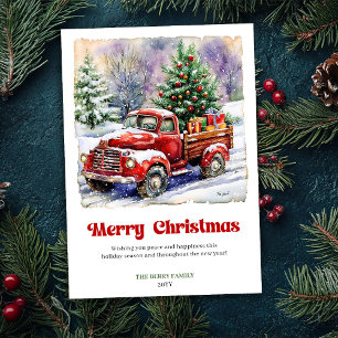 Delightful Rustic Red Truck Winter Scene Holiday 