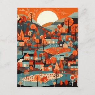 Delightful Scandi Village Art Postcard