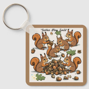 "Delightful Squirrels and Acorns" Key Ring