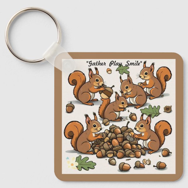 "Delightful Squirrels and Acorns" Key Ring (Front)