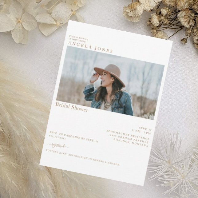 Delightful White Gold Text Photo Bridal Shower Invitation (Creator Uploaded)