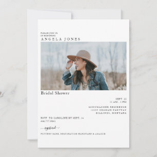Delightful White Modern Bride Photo Bridal Shower Invitation