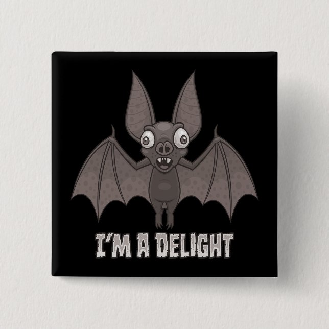 Delightfully Derpy Vampire Bat 15 Cm Square Badge (Front)