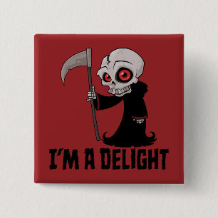 Delightfully Grim Reaper Soul Harvester 15 Cm Square Badge