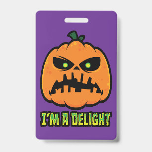 Delightfully Grumpy Jack-O-Lantern Pumpkin ID Badge