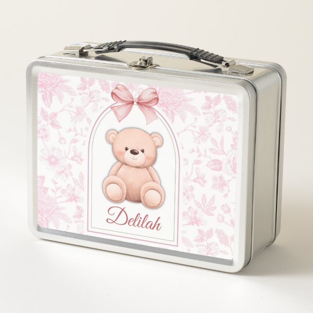 Delilah | Custom Pink Teddy Bear Nursery Design  Metal Lunch Box (Front)