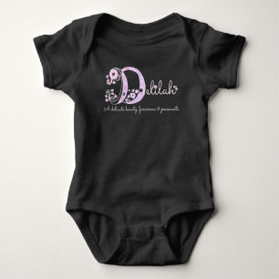 Delilah name meaning monogram hearts pink baby bodysuit