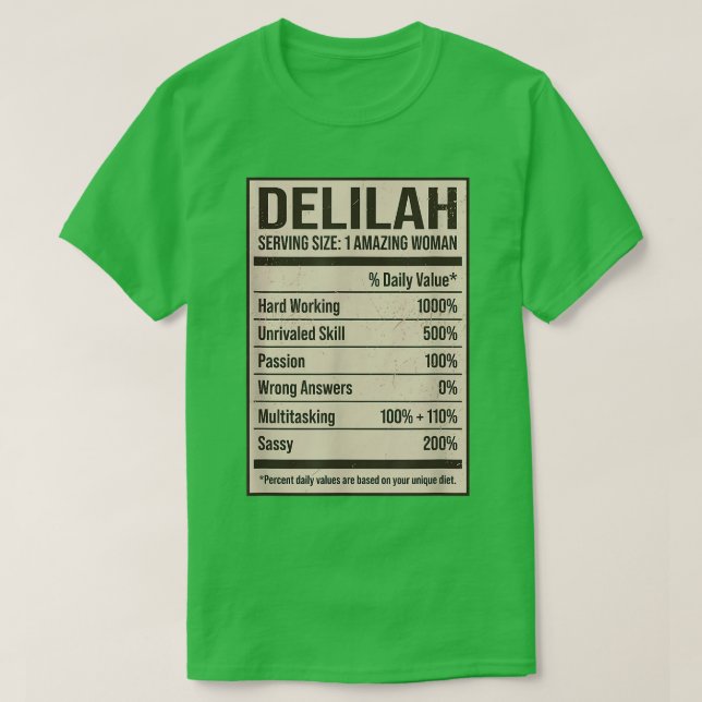 Delilah Nutrition Facts Name Nickname Alias Title  T-Shirt (Design Front)