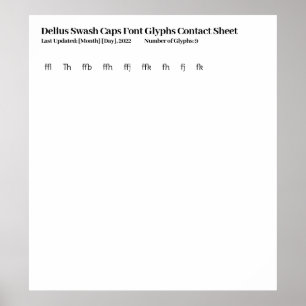 Delius Swash Caps Font Glyphs Contact Sheet Poster