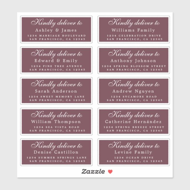 Deliver to Script Guest Address Burgundy Labels (Sheet)