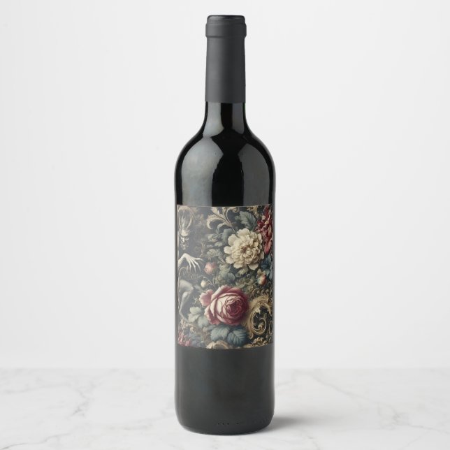 Deliver Us from Decadence – Gothic Floral Design Wine Label (Front)