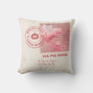 Deliver Yourself-Flying Pig Postage Throw Pillow