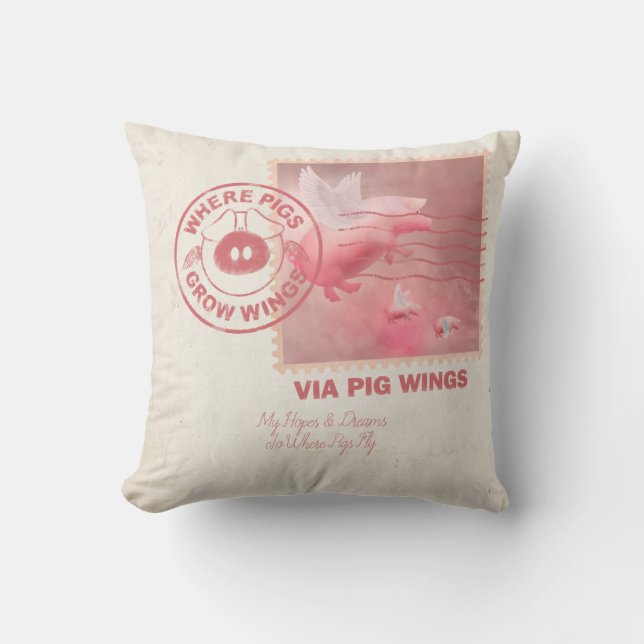 Deliver Yourself-Flying Pig Postage Throw Pillow (Front)
